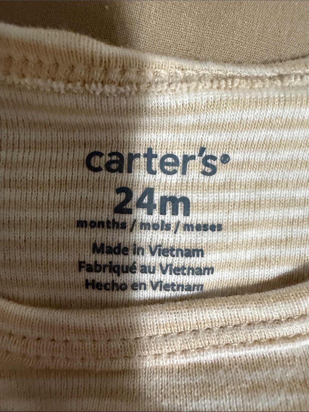 NWOT 24 months Carter's Cream and White Striped Sleeveless One-Piece Bodysuit - Picture 3 of 3
